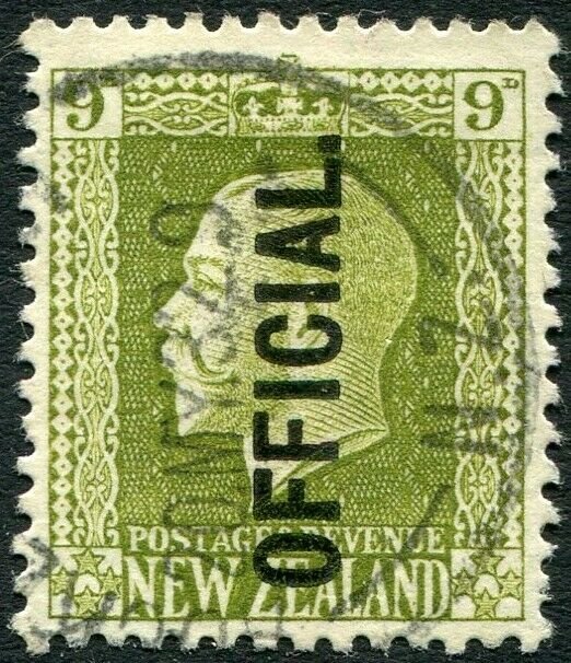 NEW ZEALAND-1925 9d Sage-Green Official Sg 0104 FINE USED V36170