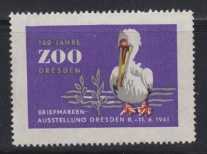 Germany Poster Stamp 1961 Dresden Zoo Pelican