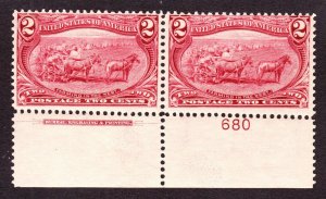 US 286 2c Trans-Mississippi Mint Plate #680 Bottom Pair F-VF OG H SCV $60