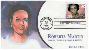 A0-3217, 1998, Gospel Singers, FDC, SC 3217,  Add on Cachet, Roberta Martin