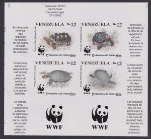 Venezuela WWF Tortoise Turtle Imperf block 2*2 WWF Logo 1992 MNH