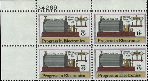 Scott # 1500 1973 6c multi Litho& Marconi Equipment ; TAGGED Plate Block - Up...