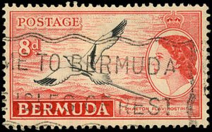 BERMUDA Sc 153 VF/USED - 1955 8p Yellow-billed tropic bird & QEII