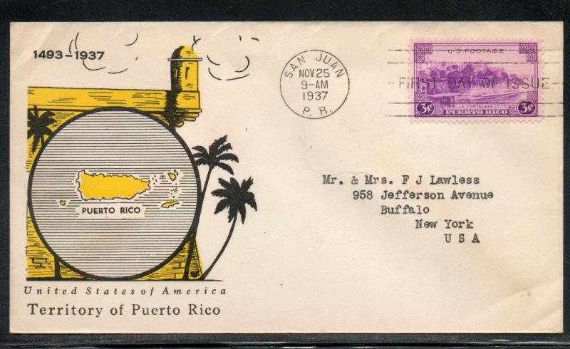 US #801 Puerto Rico FDC Linprint Cachet addr A379