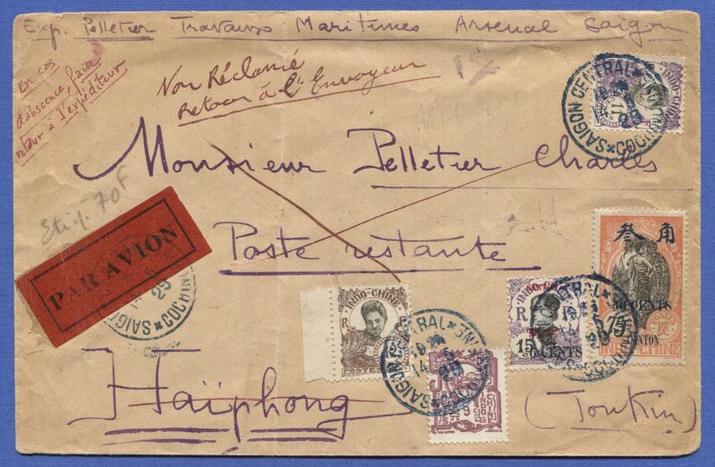 INDO CHINA France 1925 Airmail Flight cover, SAIGON to HAIPHONG, TONKIN