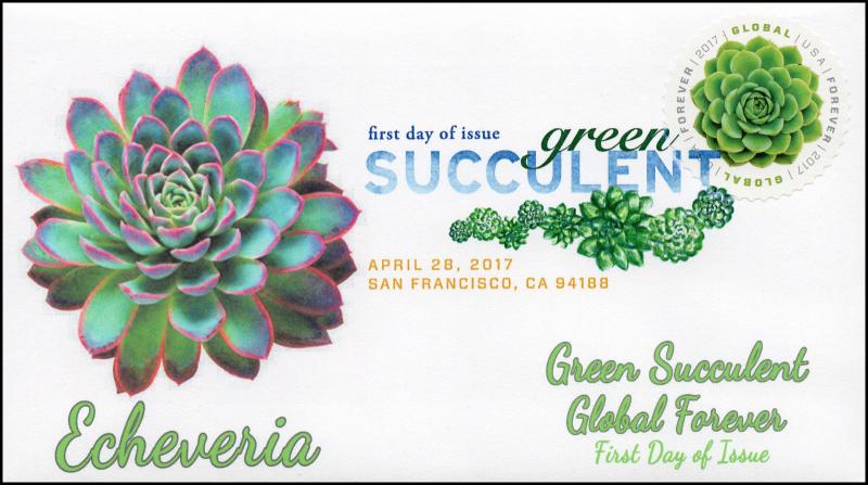 17-110, 2017, Green Succulent, Global Forever, FDC, DCP