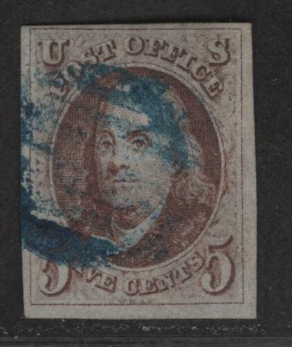 $US Sc#1 used VF 4 margins! Blue cancel cv. $390 