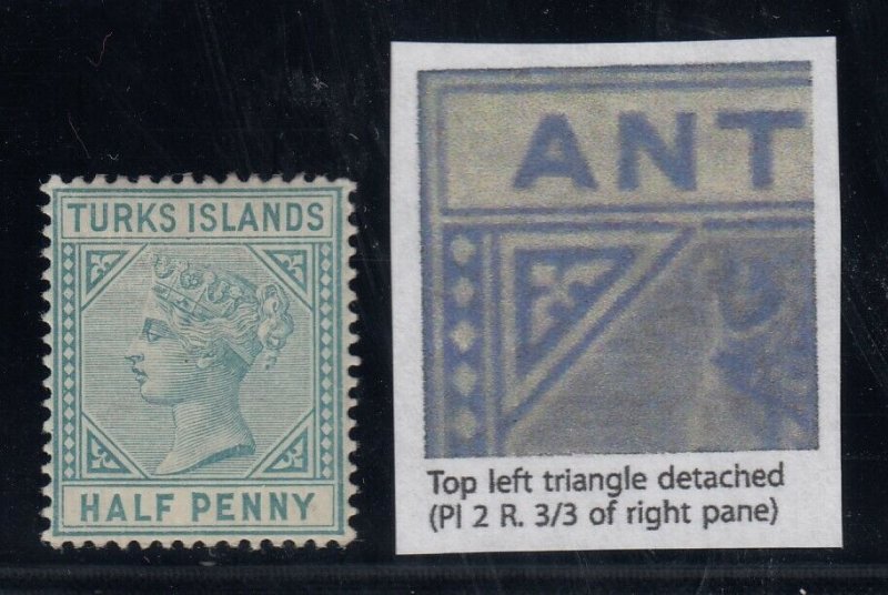 Turks Islands, SG 53b, MHR Top Left Triangle Detached variety