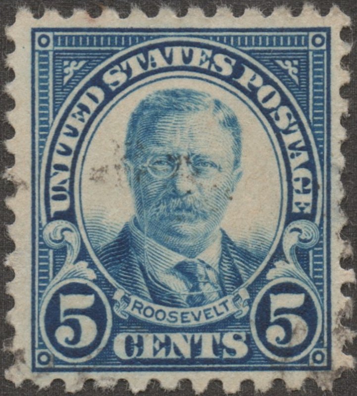 1922, US 5c, Theodore Roosevelt, Used, Sc 557c, Major Error Perf 10 at Bottom