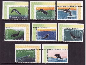 Turks & Caicos-Sc#564-71-unused NH set-Whales-1983-