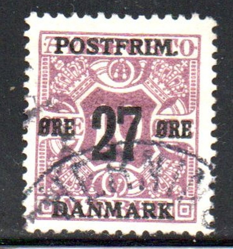 Denmark Sc 149 1918 27 ore overprint on 10 ore newspaper stamp used