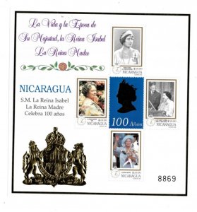 Nicaragua 2000 - Queen Mother - Sheet of 5 stamps - Scott #2340 - MNH