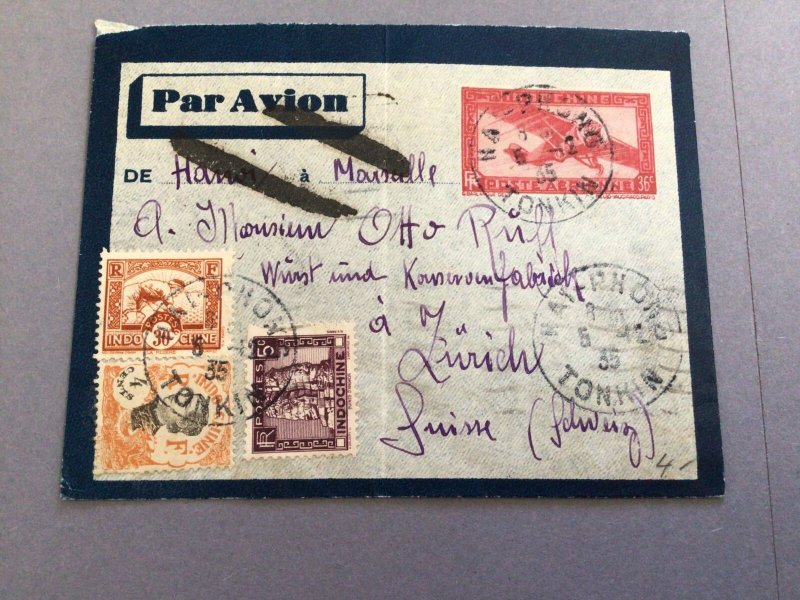 Indochine 1935 airmail to Zurich  postal cover  62585 