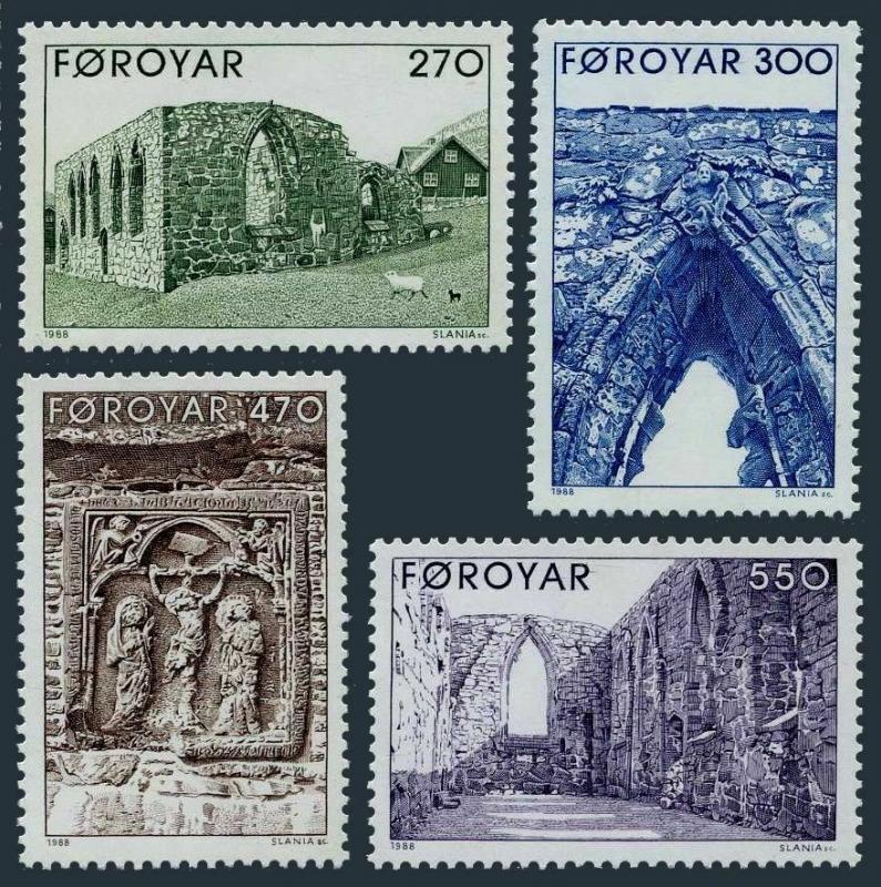 Faroe 182-185,MNH.Michel 175-178. Kirkjubour Cathedral Ruins,1988.