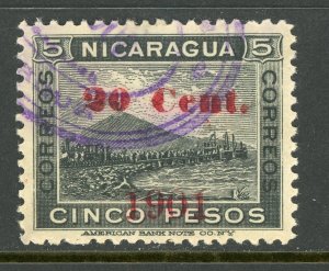 Nicaragua 1902 Momotombo 20¢ on 5P Black Sc # 151  VFU Y809