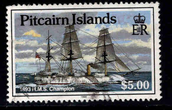 Pitcairn Islands Scott 309 Used high value Tall ship stamp light cancel