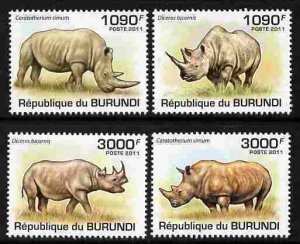 BURUNDI - 2011 - Rhinos - Perf 4v Set - MNH - Private Issue