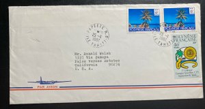 1982 Papeete Tahiti French Polynesia Airmail Cover To Palos Verdes CA USA B