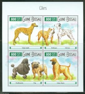 GUINEA BISSAU 2015 DOGS PUG AFGHAN POODLE SHEET OF FOUR STAMPS