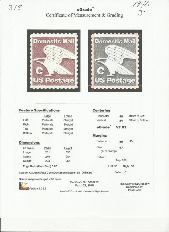 # 1946 MINT NEVER HINGED C STAMP EAGLE VF+