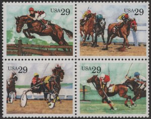 SC#2756-59 29¢ Sport Horses Block of Four (1993) MNH