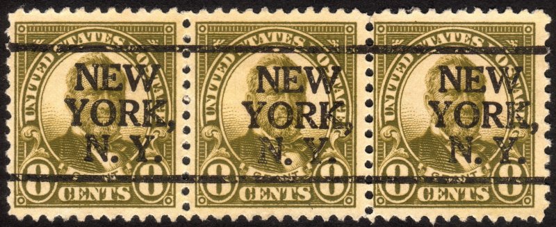 1923, US 8c, Grant, Used, Strip of 3, New York precancel, Sc 560