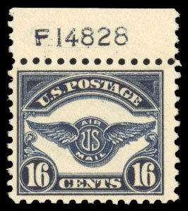 United States, Air Post #C5 Cat$60, 1923 16c dark blue, plate number single, ...