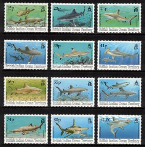 BIOT 1994 Sharks; Scott 151-62, SG 155-66; MNH