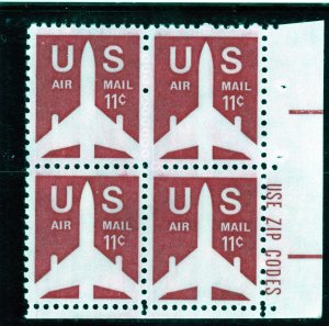 US  C78  Silhouette of Jet 11c - Zip Block of 4 - MNH - 1971 - LR 