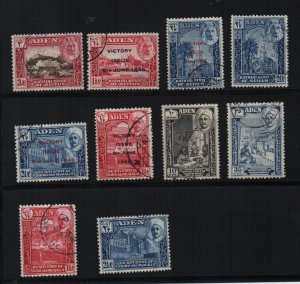 Aden 1940's 10 used stamps on stockcard