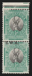 SOUTH WEST AFRICA 1927 Springbok ½d pair, error SWA above value & no overprint 