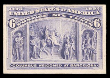 United States, 1893 Columbian Issue #235P4 Cat$70, 1893 6c purple, plate proo...