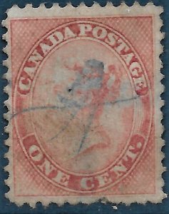 Canada #14 used,  nicely centered with blue cancel,  thin, short perf CV $90.00.