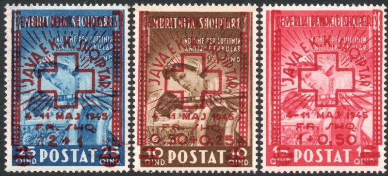 ALBANIA-1945 Red Cross Fund Part Set Top 3 Values Sg 426-428 UM V40620