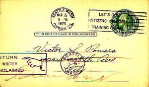 United States, Washington, Government Postal Card, Auxiliary Markings