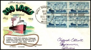 US 1069 Soo Locks Block of Four Fluegel Pen FDC