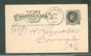 US UX7 6 missing teeth (14-19) and 3 broken teeth, (3-5) - Postmarked Harmony, KY Aug 7, 1884