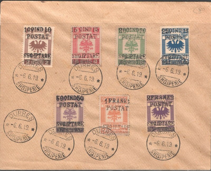 Albania 1919 Eagle overprint stamps full set envelope RARE !!! VF 