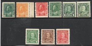 Canada - Selection (9) George V Coils / Mint no gum   -    Lot 0224142