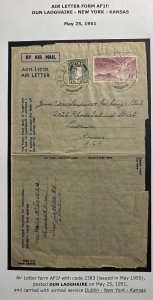 1951 Dun laoghaire Ireland Air Letter Cover To Laurence KS USA