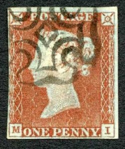 1841 Penny Red (MI) Plate 35 (small crease) Four Margins Cat 65 pounds