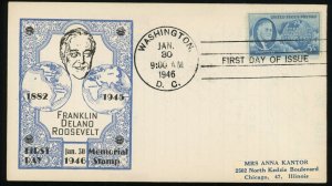 USA #933 Franklin Roosevelt Memorial Stamp 5c Postage 1946 FDC First Day Cover