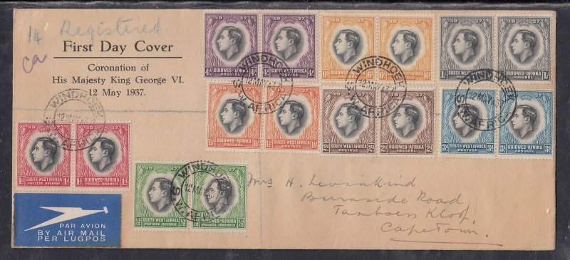 SW Africa Scott 125-32 FDC - 1937 Coronation Issue T1