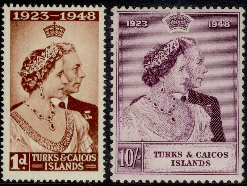 TURKS & CAICOS ISLANDS GVI SG208-209, ROYAL SILVER WEDDING set, M MINT. Cat £14.