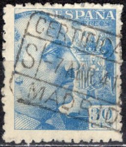 Spain; 1940; Sc. # 695; Used Single Stamp w/o Imprint, Perf 9 1/2 x 10 1/2