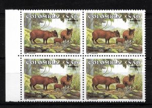 COLOMBIA 1985 FAUNA ANIMALS FOREST BLOCK OF FOUR MINT NH SCOTT C751 MI 1667