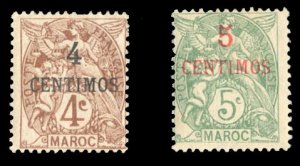 French Colonies, French Morocco #14-15 Cat$25, 1902-10 4c and 5c Surcharges, ...