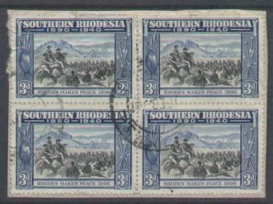 Southern Rhodesia-SC#60-used block of 4-3p dk blue & blk Rho