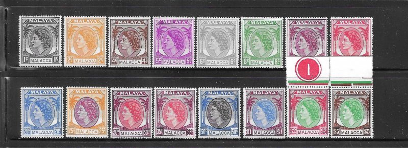 MALAYA- MALACCA- SCOTT #29-44 1954-55 QEII SET- MINT XLIGHT HINGED (TWO TOP NH)