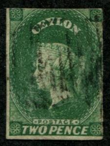 Ceylon SC#4 / SG#3 Victoria,2d, white paper, Imperf, used